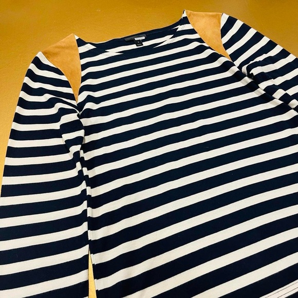 J. Crew Striped Long Sleeve Leather Capped Shoulders Top Size Small - Picture 3 of 7
